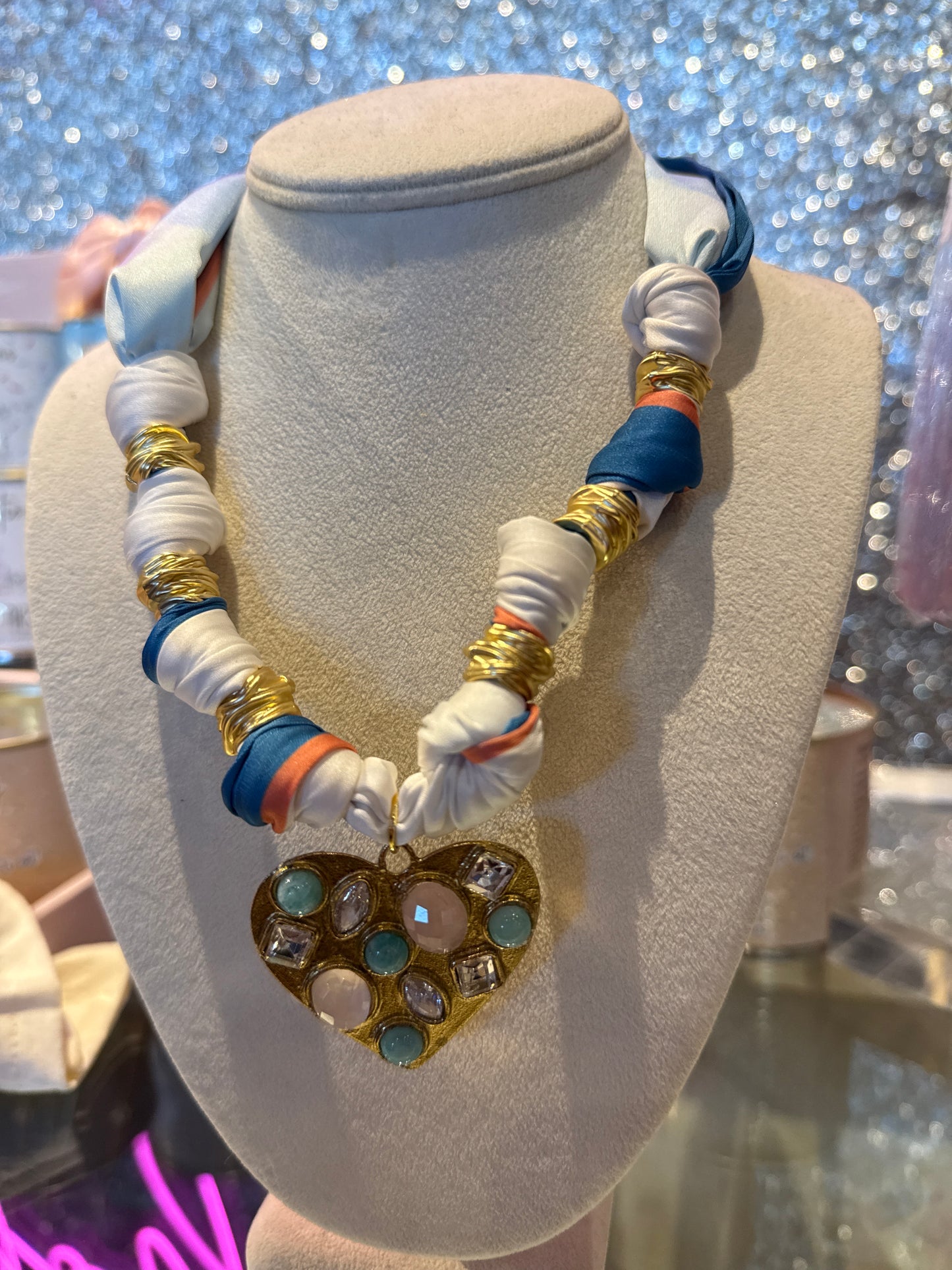 bedazzled heart scarf necklace