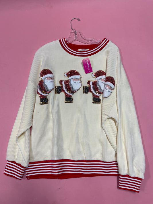 Knit Corduroy Santa Sequin Sweater