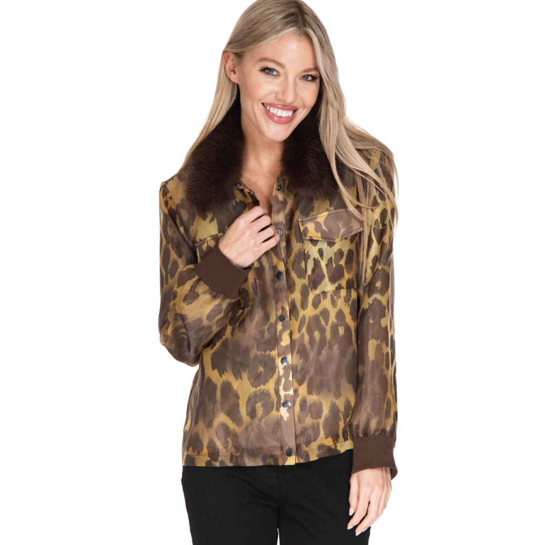 Cheetah Lined Jacket w/ Fur Collar