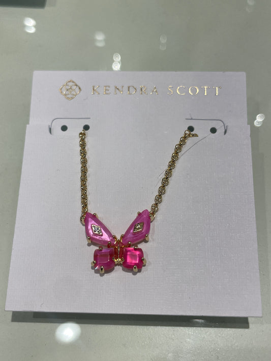 GOLD PINK BUTTERFLY NECKLACE