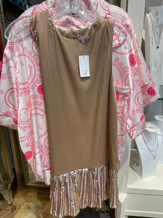 BEIGE GLITTER DRESS BEIGE