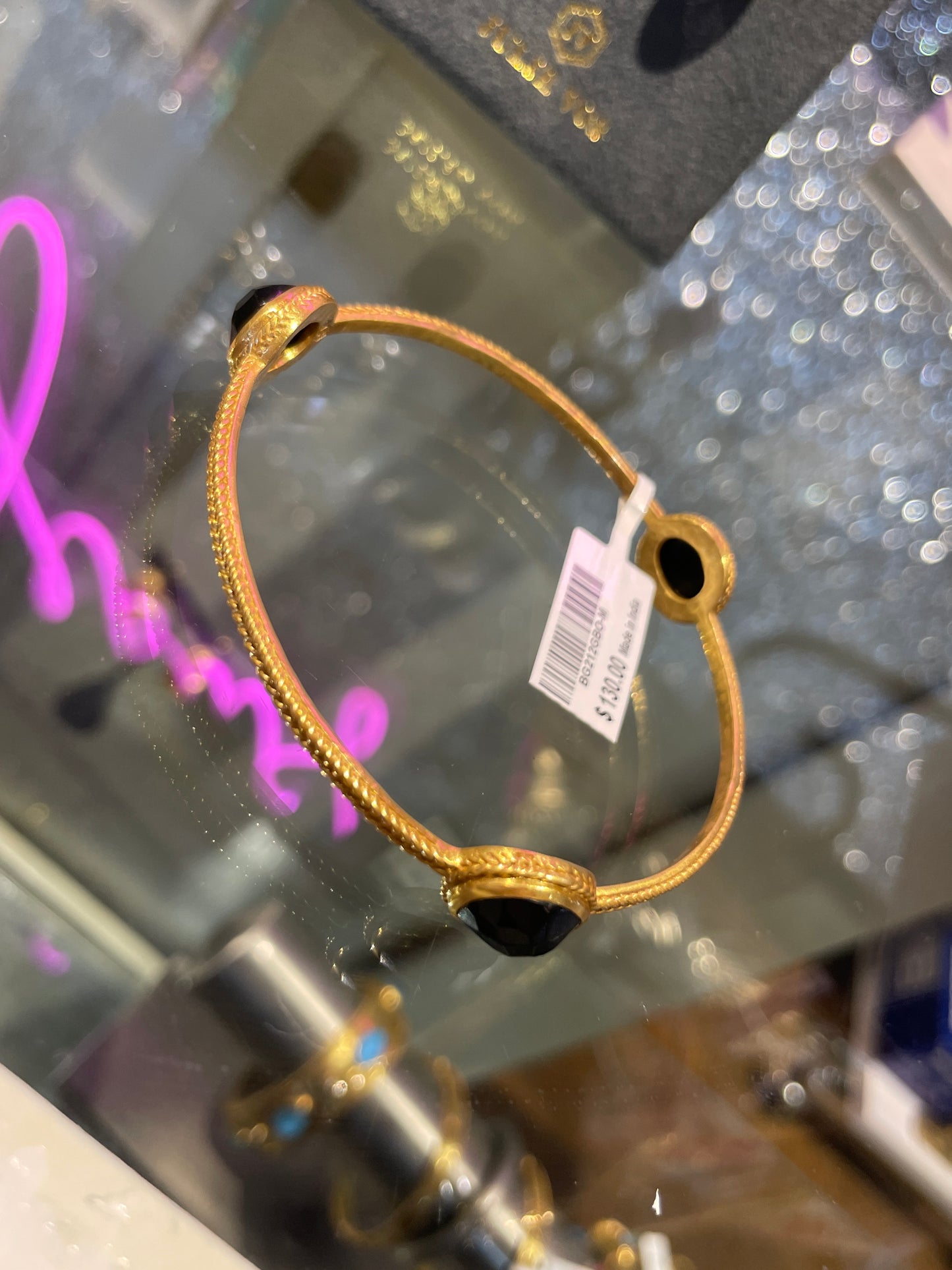 CALYPSO BANGLE GLD OBSIDIAN BLK