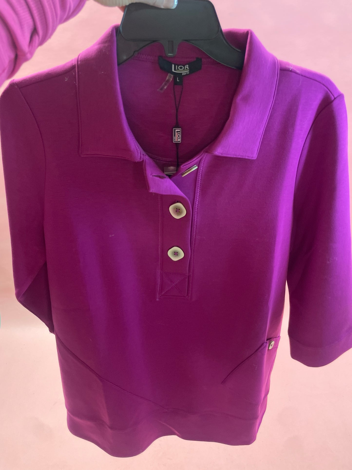 Magenta Cross Stitch Detail Ponte Knit Tunic w Pockets