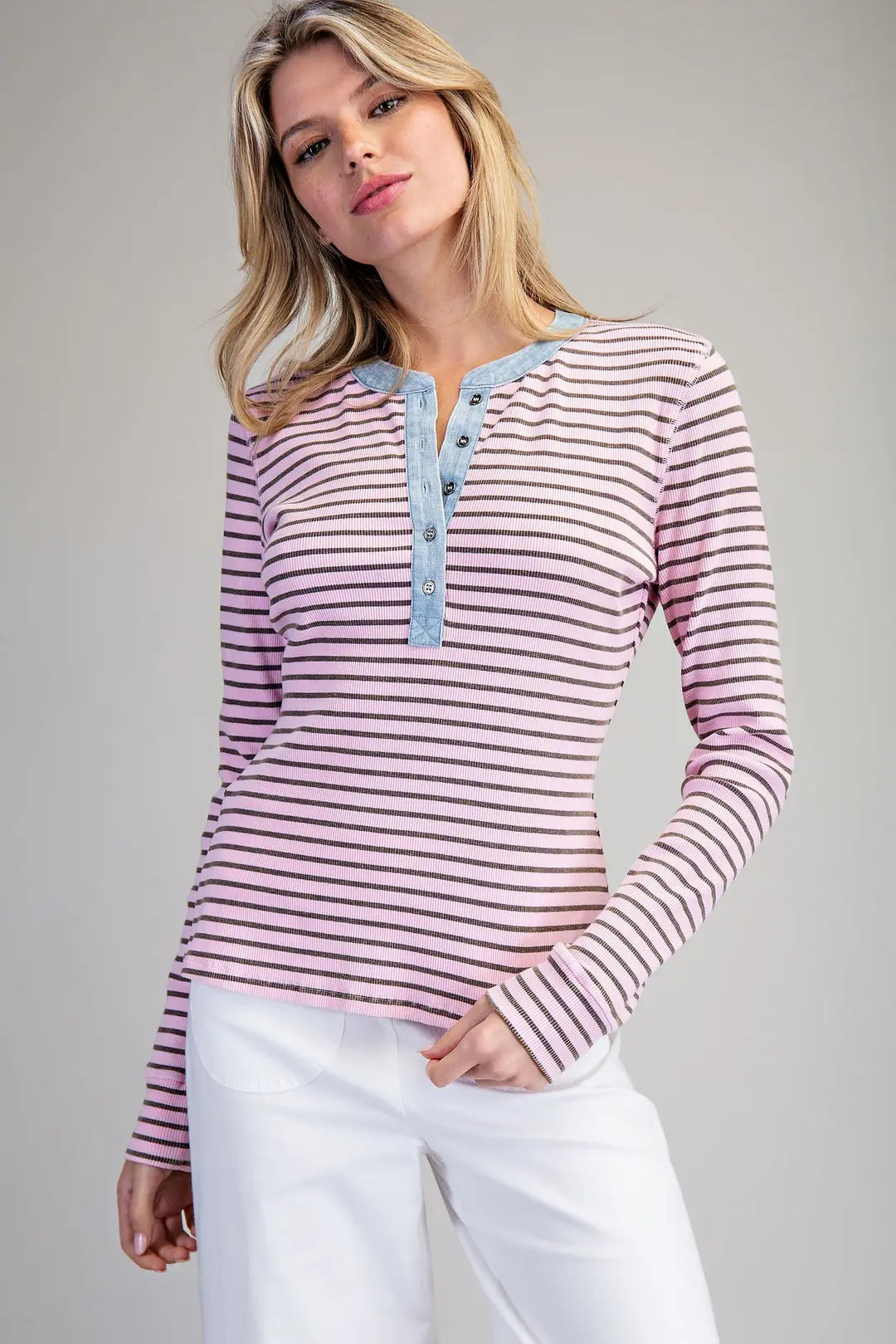 Snow Wash Two Tone Button Down Top