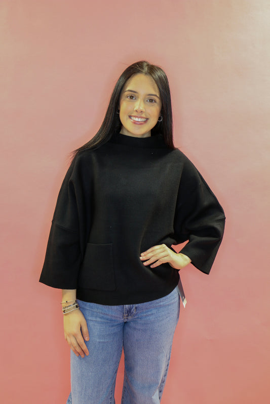 Funnel Neck Sweater W/Patch  Pocket