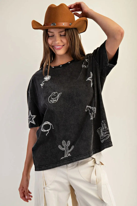 Black box tee shirt w/ western detail