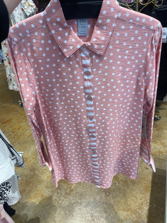 WHITE AND BLUSH PINK POLKA DOT TOP