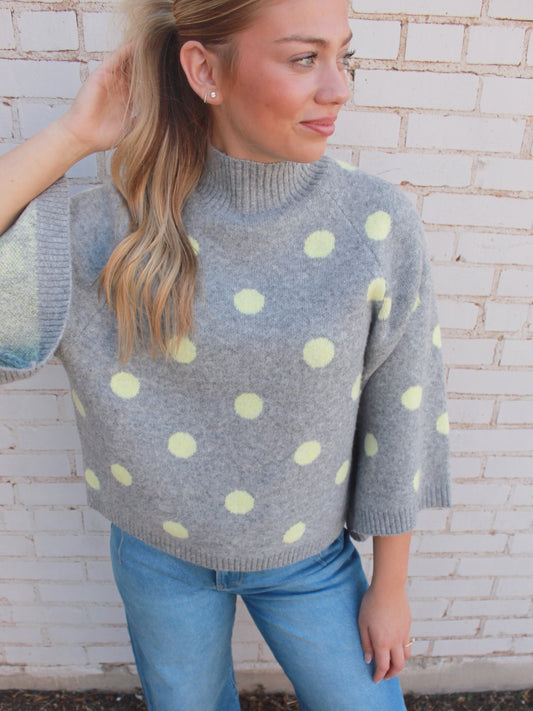 Grey and yellow polka dot sweater