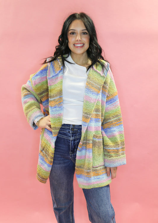 Stripped Pattern Knitted Cardigan