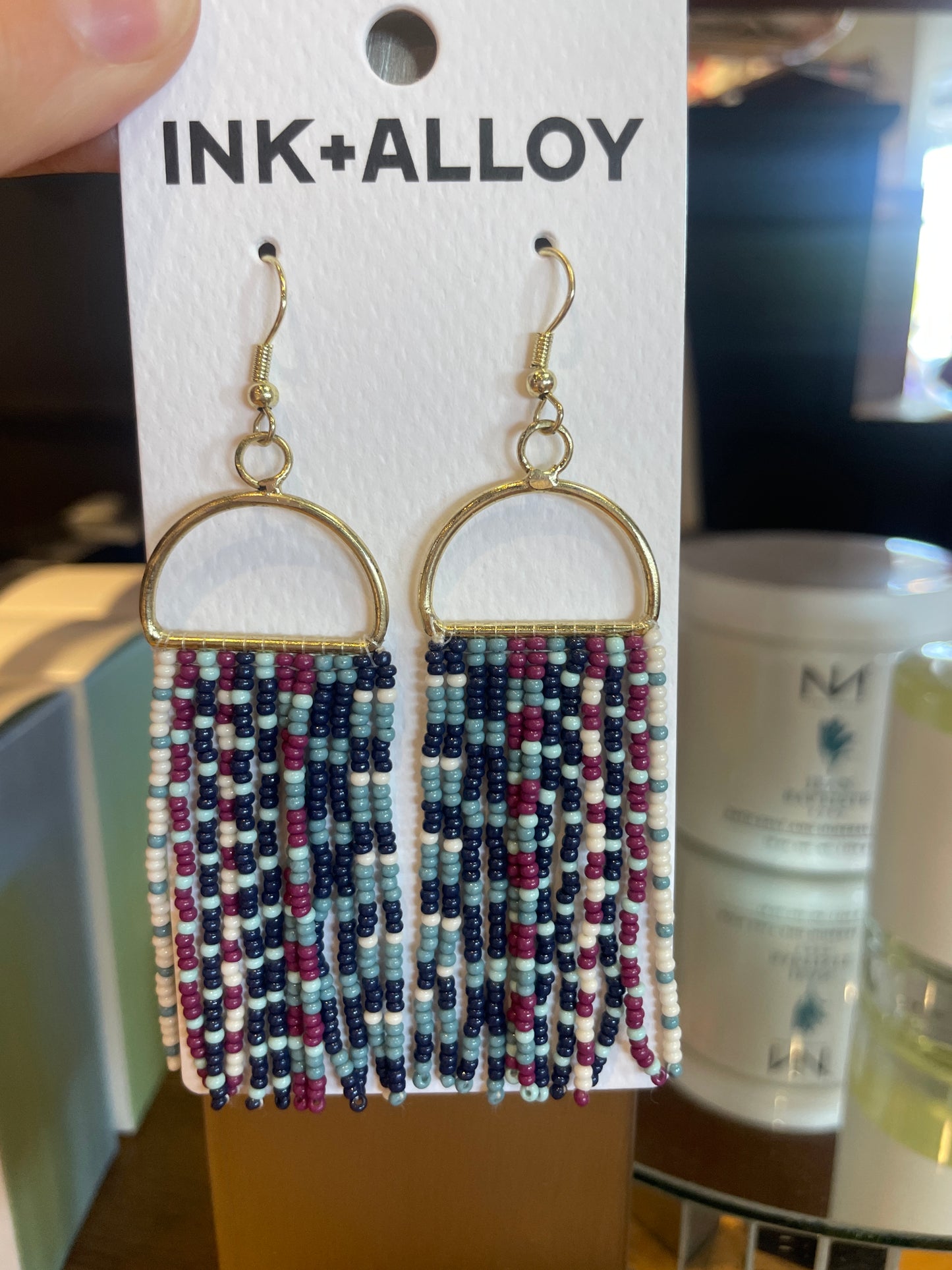 ALLISON CHECKERED BEADED FRINGE EARRINGS