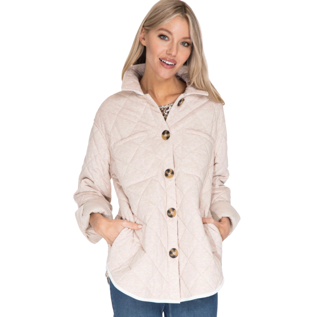 CUFFED L/S DROP SHOULDER BUTTON SHACKET PLUS SIZE