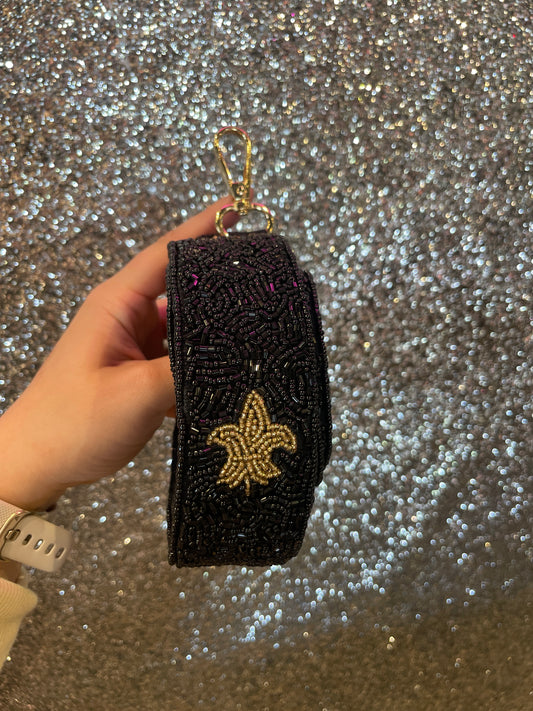 BLACK/GOLD FLEUR DE LIS BEADED STRAP