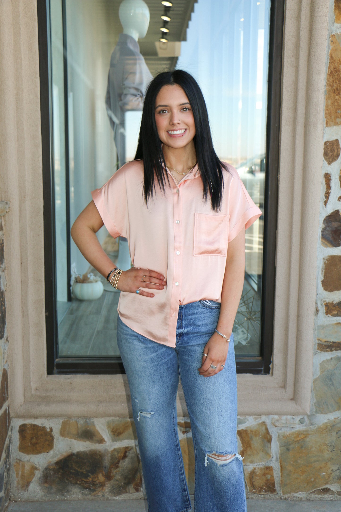 SATIN BLOUSE WITH POCKETS