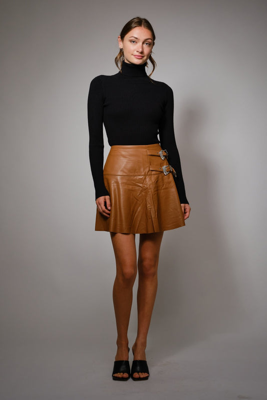 Western buckle faux leather skort