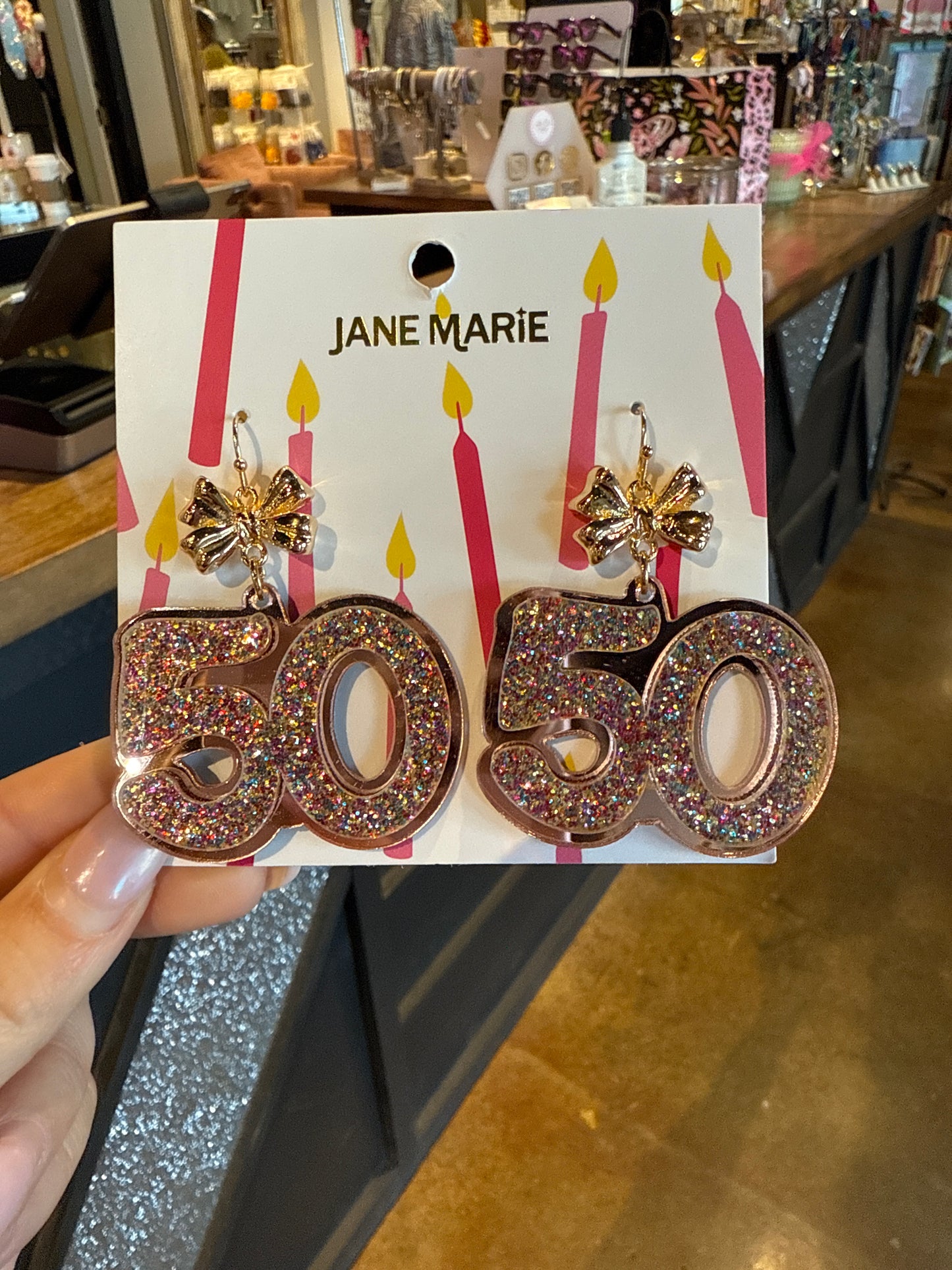 Multi Glitter Acrylic age Earring with Gold Bow