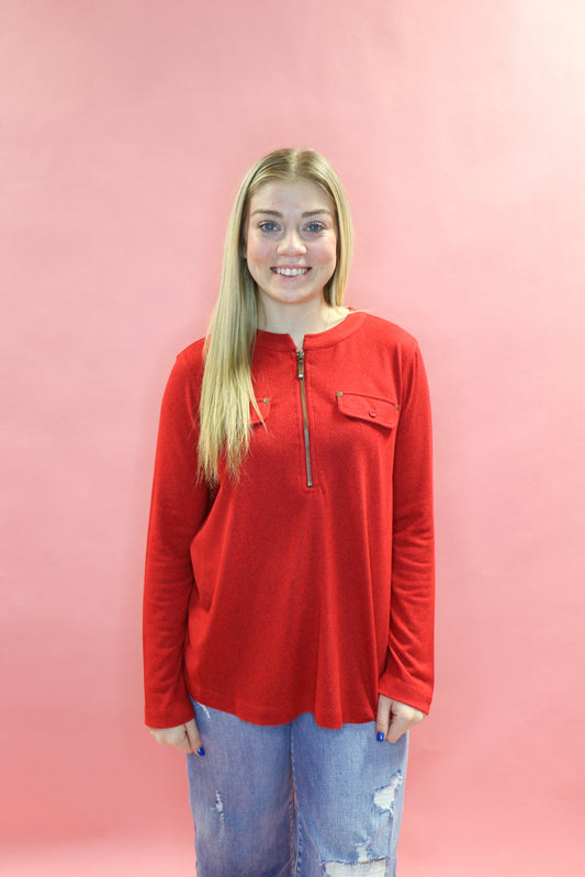 RED QUATER ZIP LONG SLEEVE