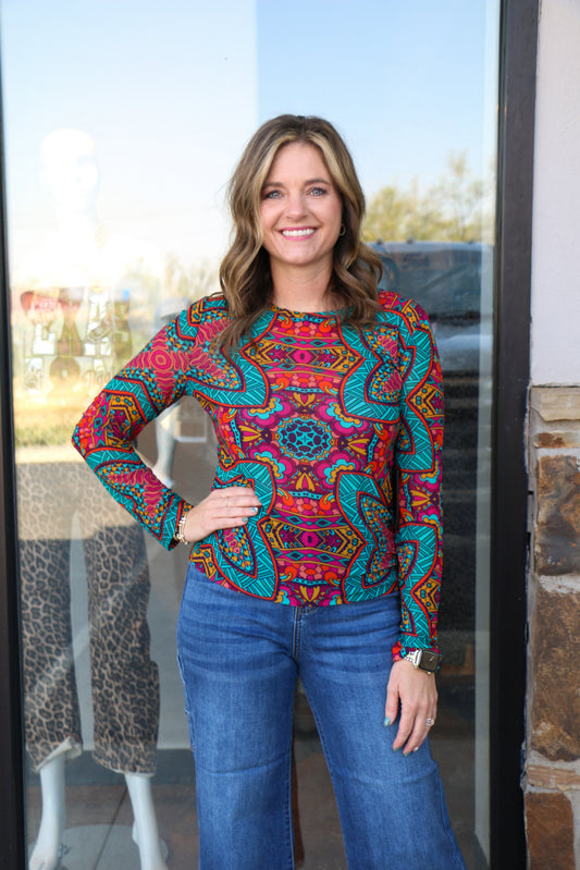 MESH LONG SLEEVE MULTI TURQUOISE