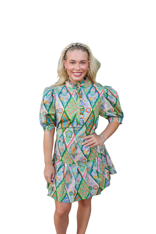 PLEATED GREEN HEM DRESS