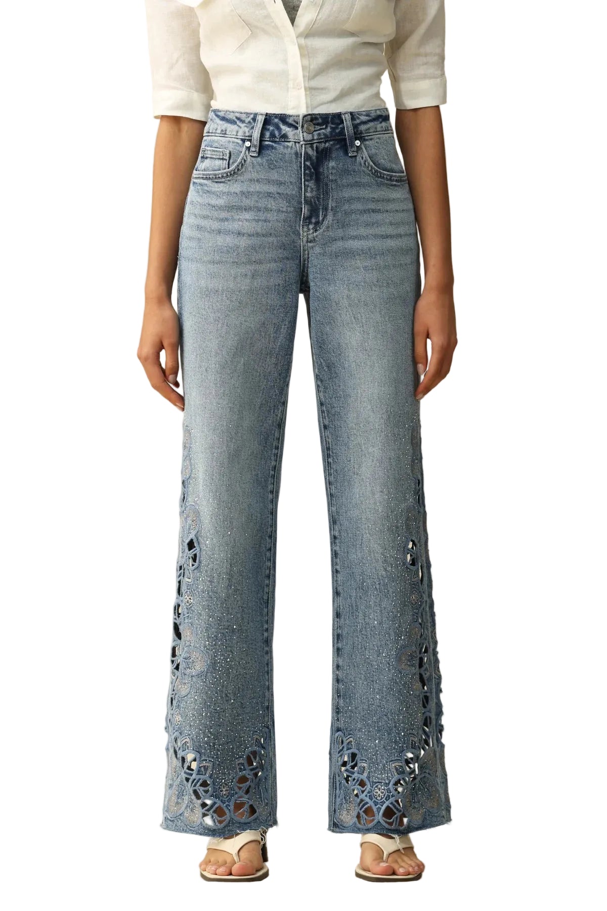 Cut out rhinestone jeans