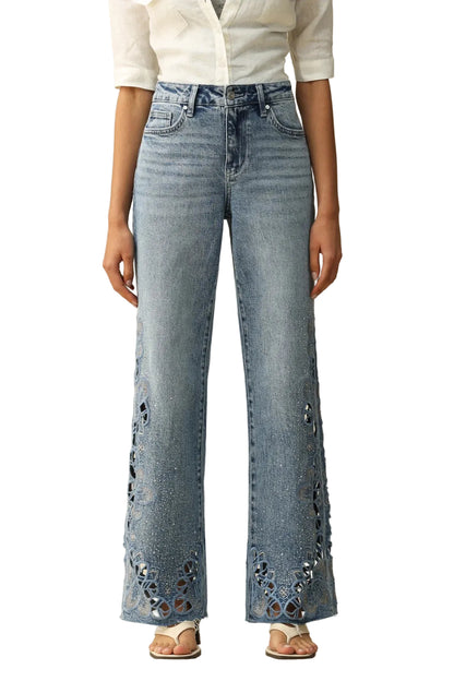 Cut out rhinestone jeans
