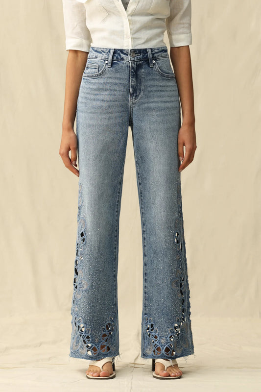 Cut out rhinestone jeans