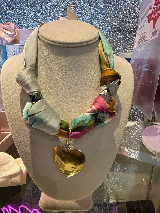 gold heart scarf necklace