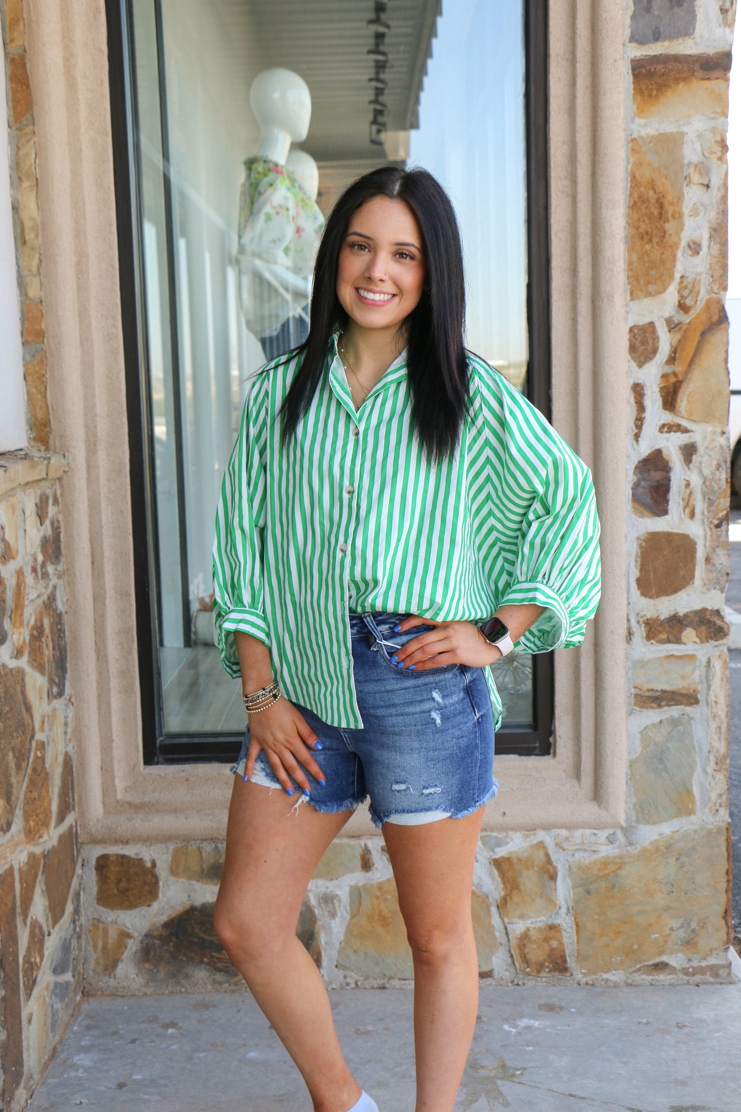Neon Button Up Stripped Top