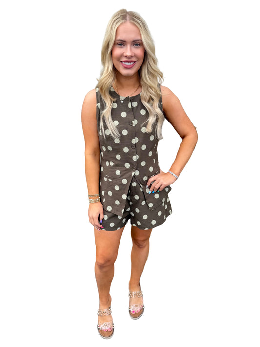OLIVE AND CREAM POLKA DOT SET