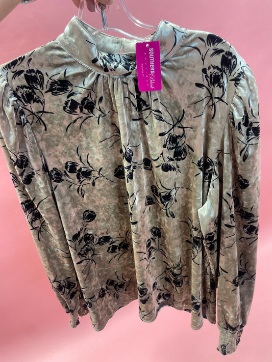 Champagne Velvet Floral Blouse