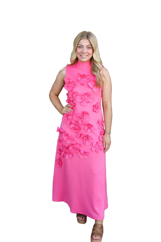 pink long flower dress