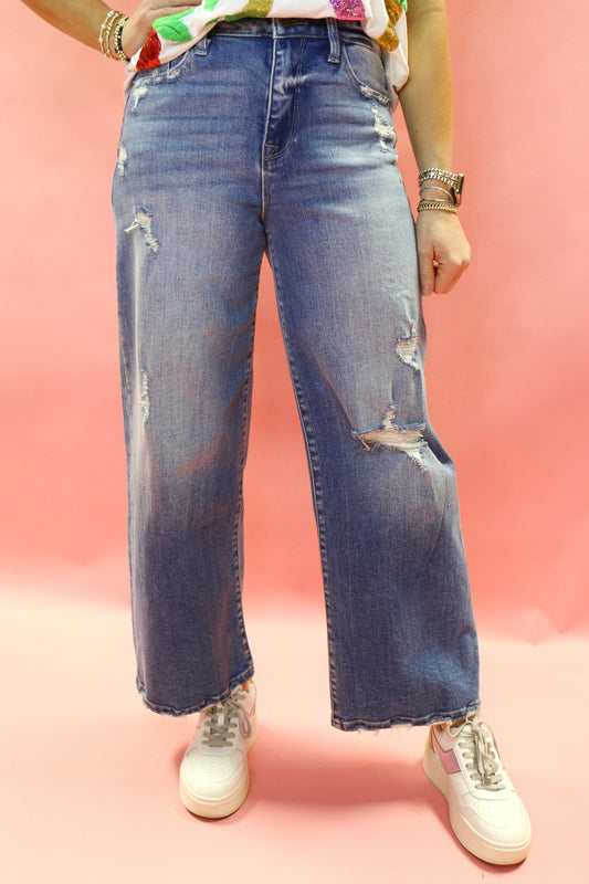 HIGH RISE RELAXED CROPPED WIDE LEG JEANS