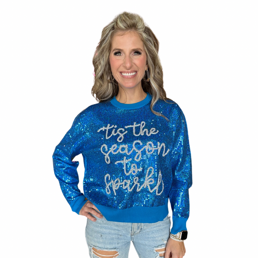 Royal Blue Sequin Tis The Season Sweatshirt