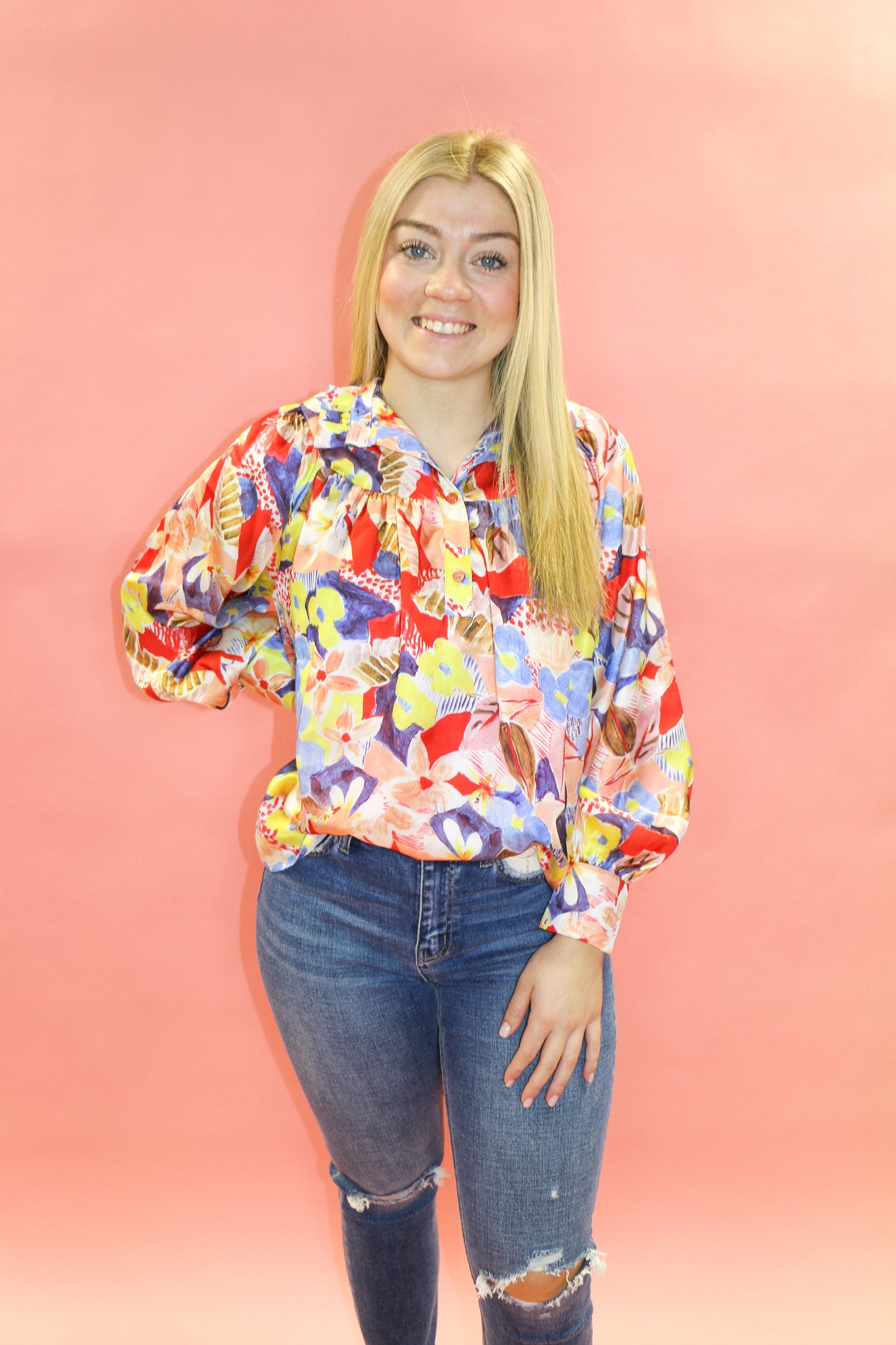ROUND YOKE BLOUSE FLORAL