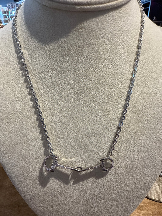 SILVER DIAMOND SNAFFLE NECKLACE