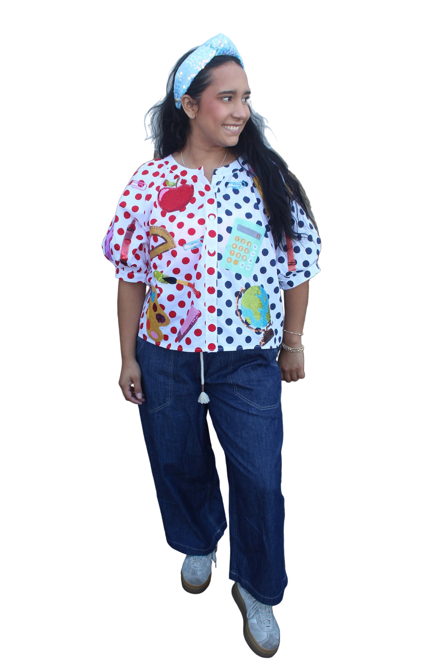 Polka Dot Teacher Icon Button Up Top
