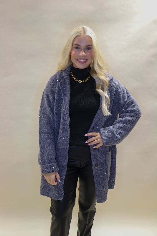 Grey cardigan blazer w/ sequins details