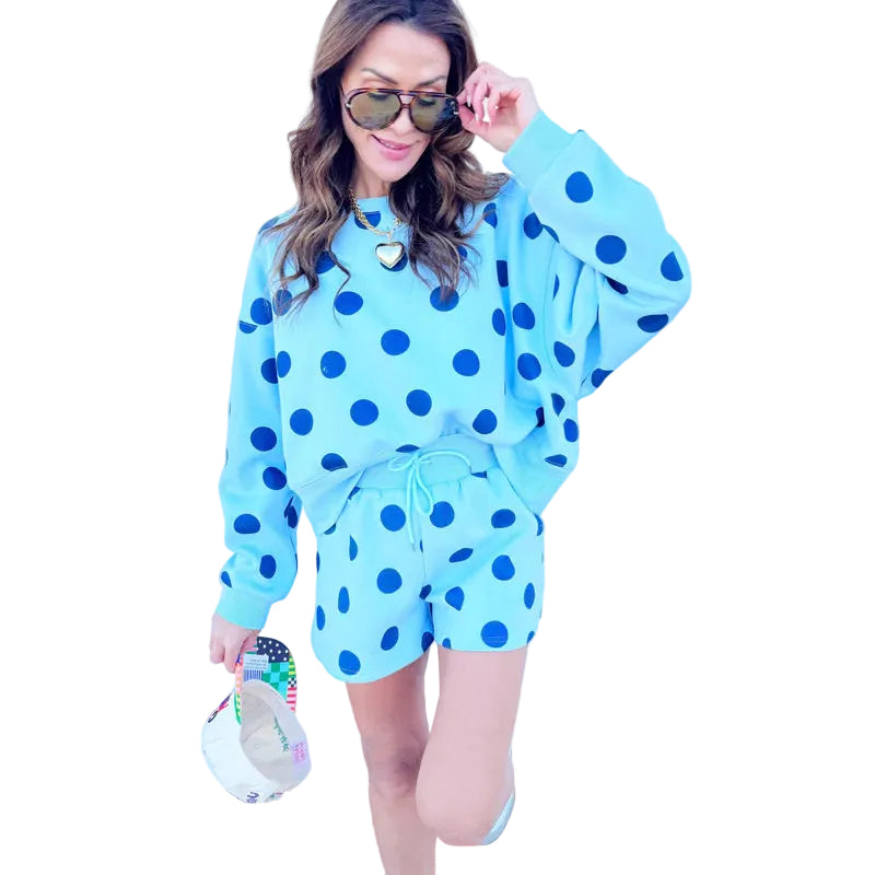 Blue Polka Dot Crop Sweatshirt