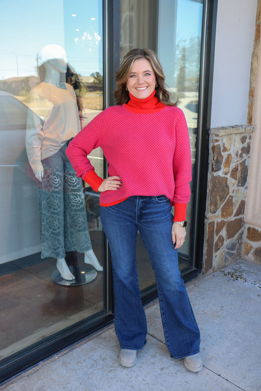 Raspberry boxy turtle neck
