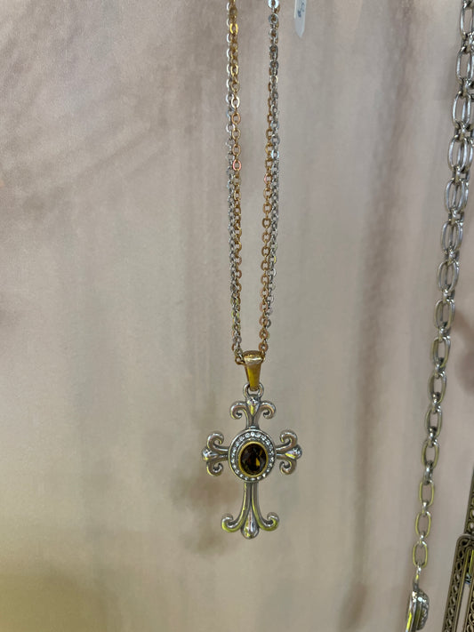 LION'S EYE CROSS NECKLACE