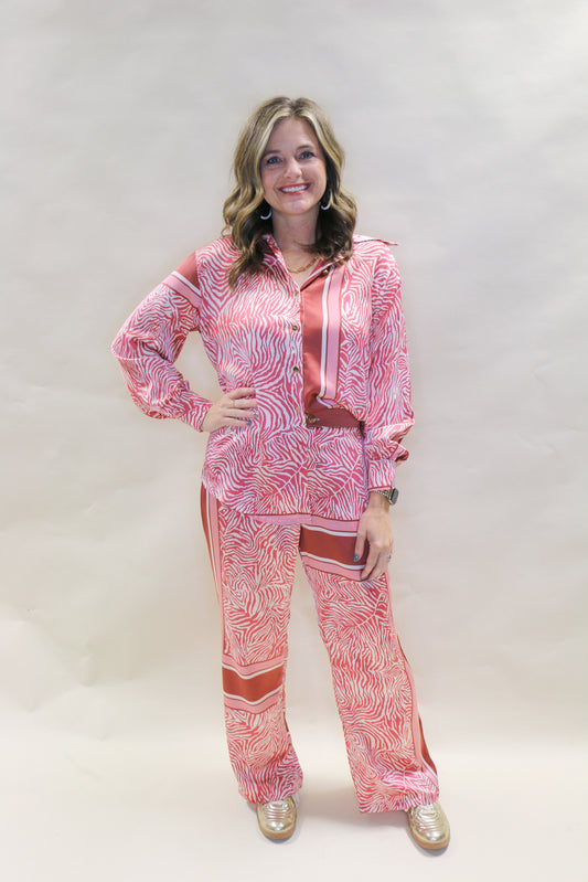 Pink zebra pant/ shirt set