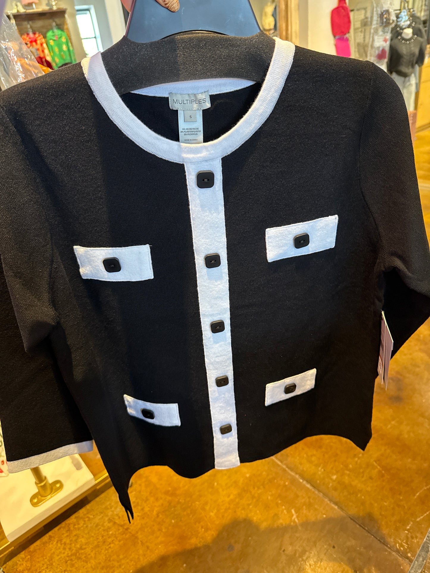 3/4 SLEEVE WIDE NECK FAUX JACKET