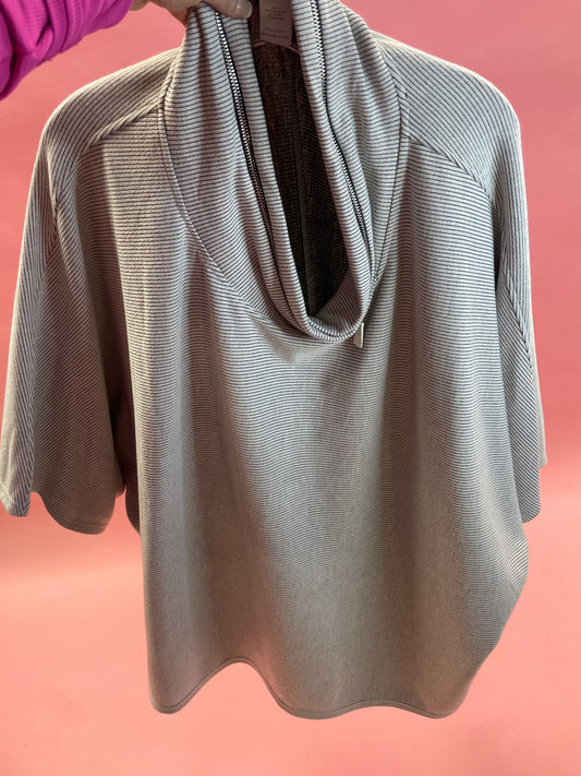 VANILA ELBOW DOLMAN SLV ZIP COWL COLLAR HI-LO TOP