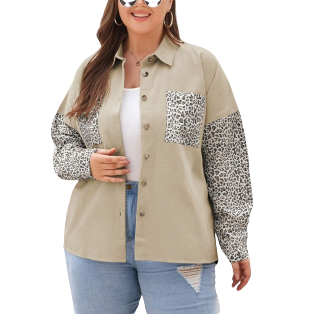 Plus Size Western Leopard Patchwork Shacket