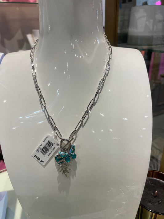 SILVER MIXED METAL AQUA RHOD NECKLACE