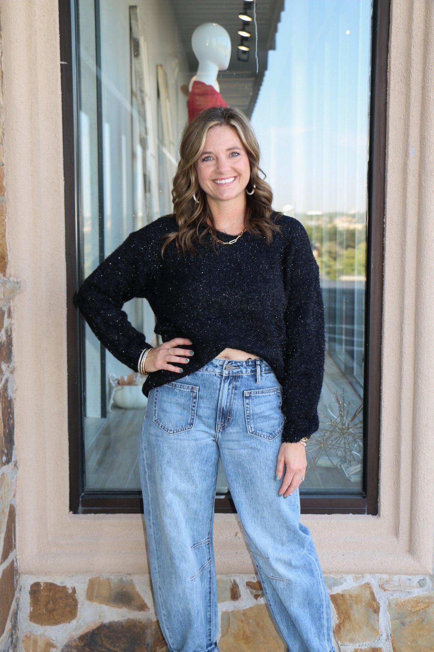 Black Sparkly Polyester Sweater