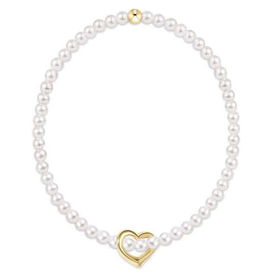 CLASSIC PEARL 3MM BRACELET -  LOVE GOLD CHARM
