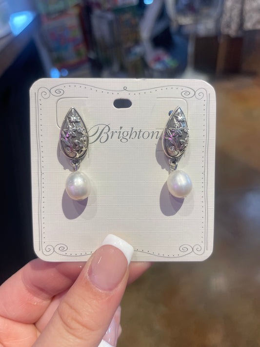 pearl silver drop earrings