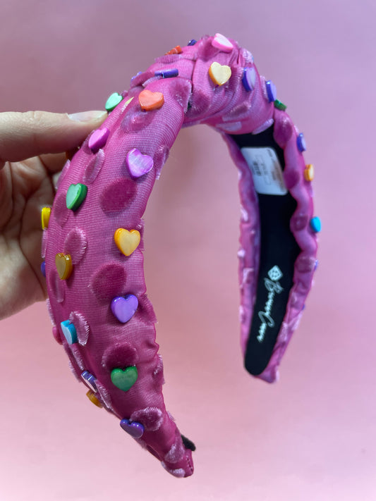 PINK VELVET HEADBAND W/HEARTS