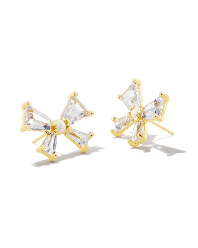 BLAIR BOW STUD EAR GOLD WHITE CZ