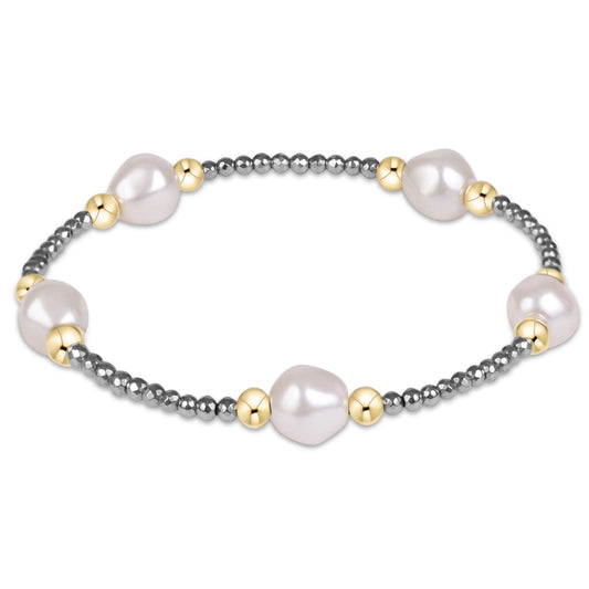 PURPOSE ADMIRE PEARL 8MM SILVER FACETED HEMATITE BRACELET